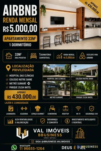 Apartamento à venda, 33 m², 1 dormitório, 1 banheiro, Pinheiros, São Paulo, SP