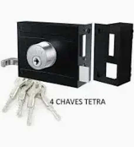 Fechadura sobrepor portão com 4 chave tetra cor preto STAM