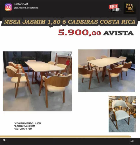 MESA JASMIM 6 CADEIRAS 1.80M