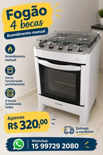 Fogão funcionando tudo, acendimento manual