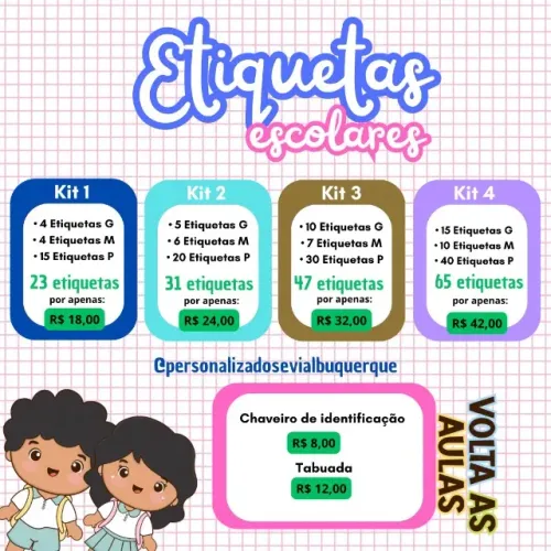 etiquetas escolares e chaveiros de identificação 