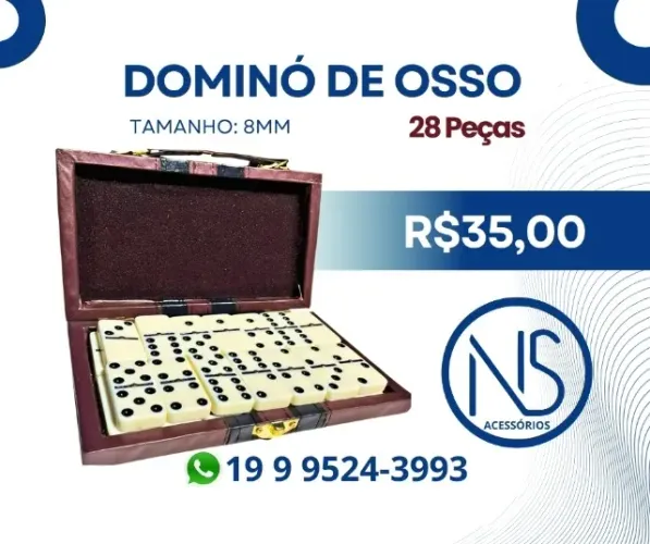 Dominó de Osso 8mm 28 Peças - Luatek