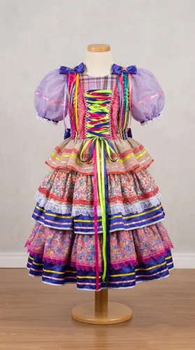 ?Vestido de Festa Junina Luxo - Ajustável e Versátil (Veste até 11 anos)