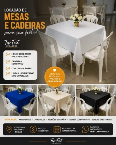 Locação de Mesas e Cadeiras em Goiânia e Região | Top Fest Locações