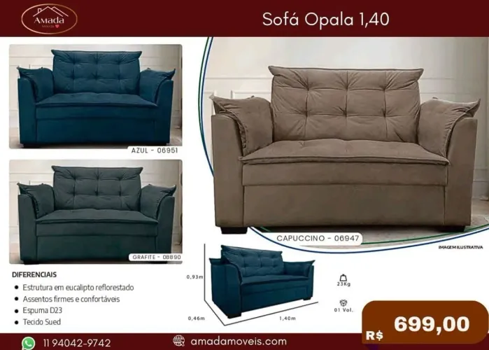 Sofá Opala 1,40 - à pronta entrega