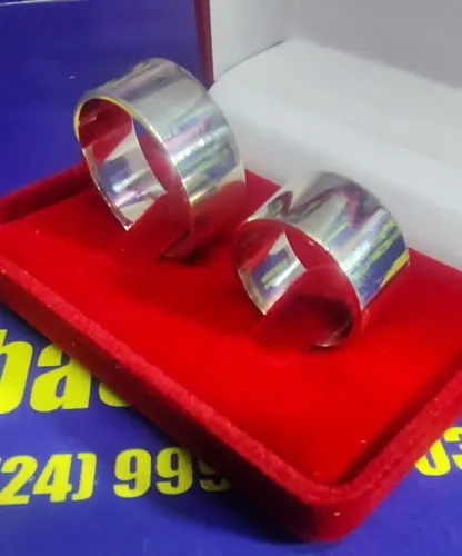 Par Alianças Prata 950 Maciça Reta 10 mm                                                  
