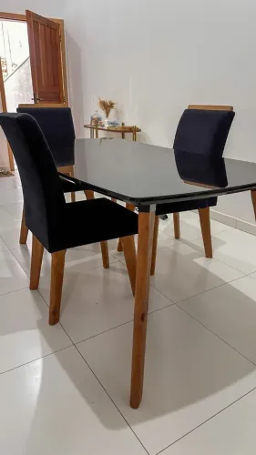 Mesa Tampo de Vidro Black 6 lugares
