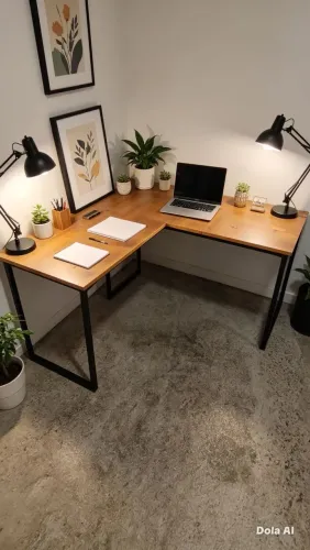 Mesa industrial em L 