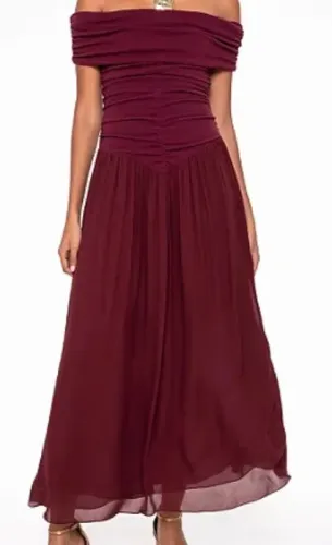Vestido Midi Cris Barros Vinho Ombro a Ombro