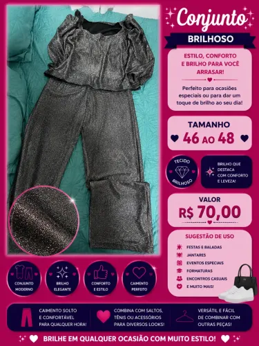 Conjunto brilhoso calça e blusa tamanho 46 ao 48