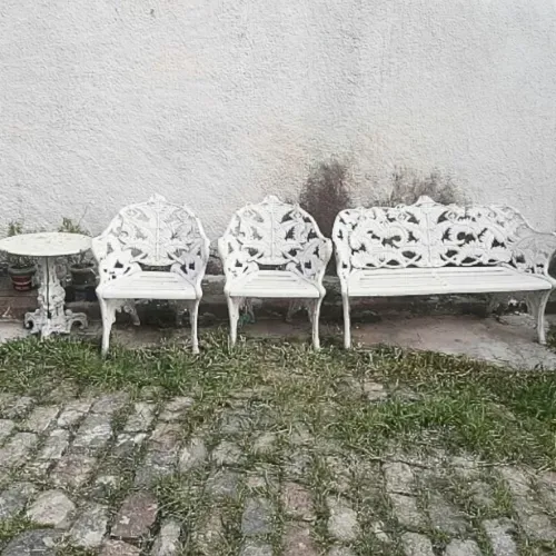 Conjunto Jardim Samambaia Ferro Fundido Branco 4 Peças (Retirada Em Mãos) (Peqs. Defeitos)