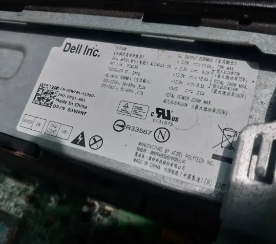 Fonte Dell 250w Ac25ns-00 Dp/n 03wfnf (Com Defeito / Para Retirada De Peças) vostro 260s