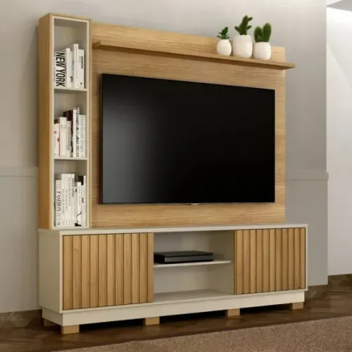 Design Moderno e Funcional: Estante Ripado Montenegro Cinamomo/Off White