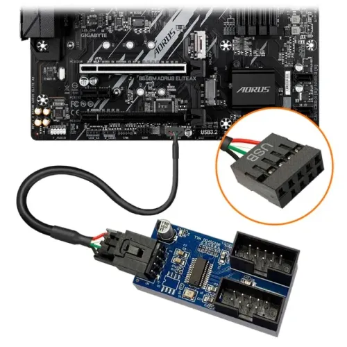 ADAPTADOR USB 2.0 DE 9 PINOS INTERNO DA PLACA-MÃE - HUB SPLITTER 2 Portas