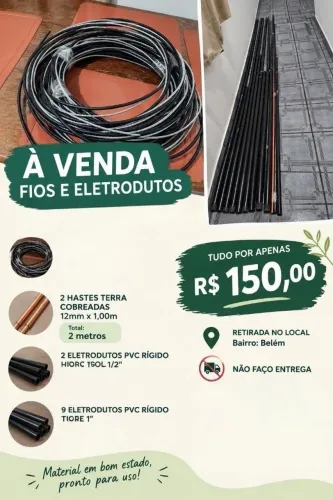 Eletrodutos, fios e 2 hastes cobreada