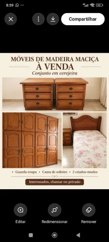 Jogo de quarto em madeira