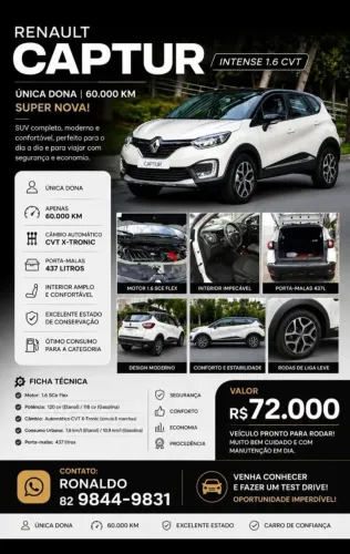 Renault Captur Intense 1.6 16V Flex 5P Aut. 2019