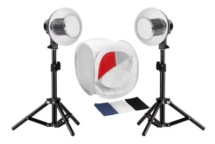 Kit mini estúdio fotográfico Greika - PK-ST07 100w 40x 40cm Led Bivolt Branca com 4 fundos