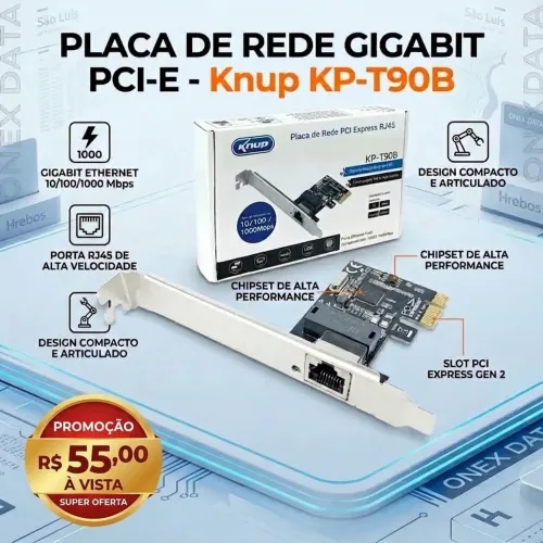 Placa de Rede PCI Express Gigabit Ethernet 10/100/1000 Mbps RJ45 - Knup
