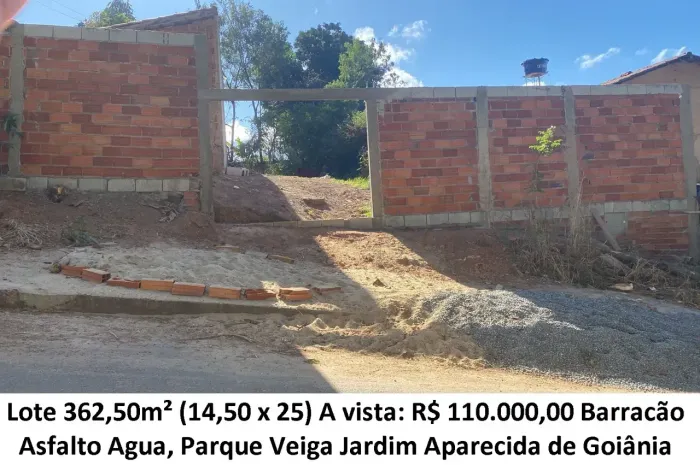 Leia a descrição: Lote 362,50m² (Barracão, Asfalto e Agua) Parque Veiga Jardim