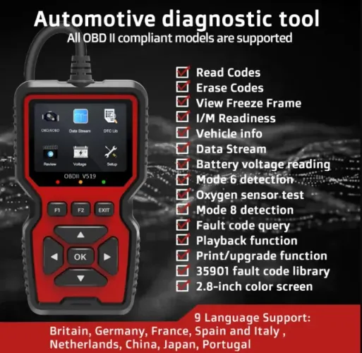 Scanner OBDII V519 - Apaga luz injeção - Aceito cartão