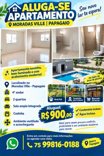 Aluga-se apartamento novo, Condomínio Moradas Ville 