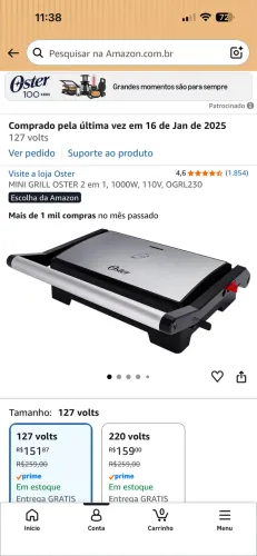 MINI GRILL OSTER 2 em 1, 1000W, 110V, OGRL230