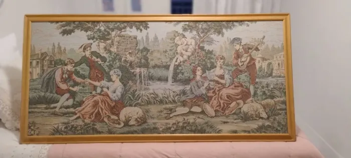 Quadro com tapeçaria Gobelin francesa - 1,57 m x 0,75 cm - excelente estado