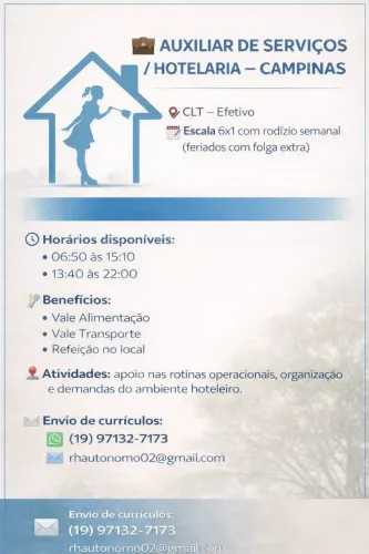 Auxiliar de serviços gerais para hotel 