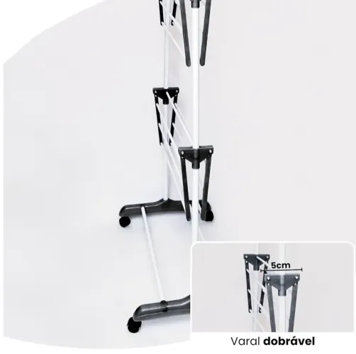 Varal De Chão 3 Andares Grande de Roupas Dobrável Regulável Retrátil com Rodinhas (PRETO)