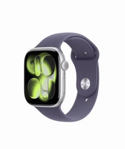 Apple Watch Series 11 GPS+46mm Prateado Pulseira P/M Esportiva Roxo-Névoa