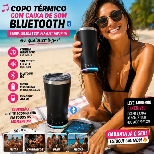 Copo térmico com caixa de som