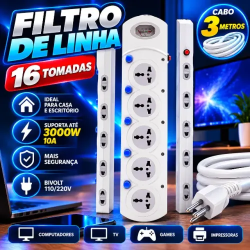 Filtro de linha 16 tomadas Bivolt