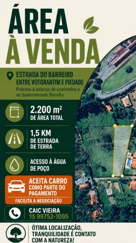 Área de 2.200 m² própria pra fazer chácara, na Estrada do Barreiro - Votorantim/Piedade