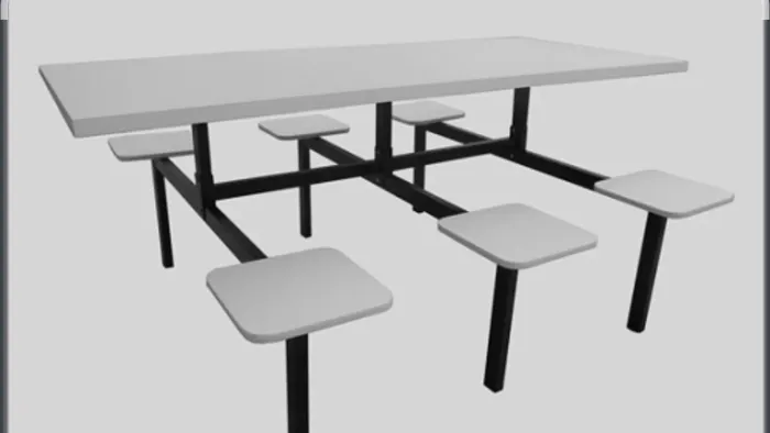 Mesa de Refeitório para 10 Lugares - Estrutura Preta e Tampo Branco