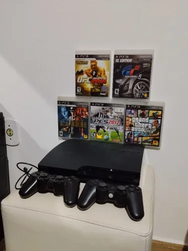Playstation 3 Slim com 5 jogos, 1 controle e todos os acessórios do PS3