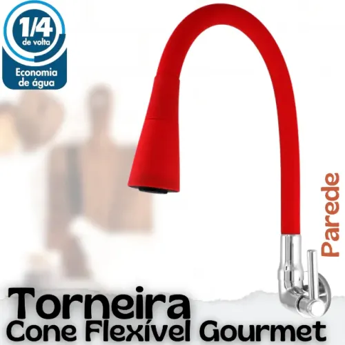 Torneira Gourmet Vermelha Parede Cozinha Flexível Cone 2 Jatos _ CS467 