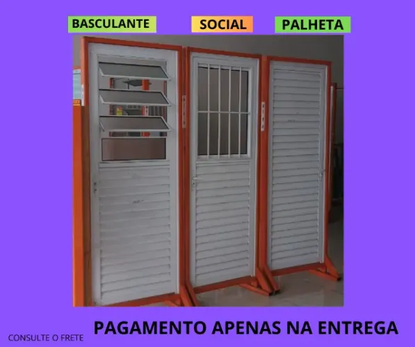 Porta de aluminio branco modelo basculante L25 - frete a/c