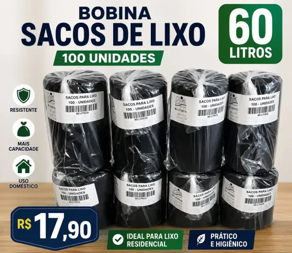 Sacos de lixo uso doméstico 60 litros