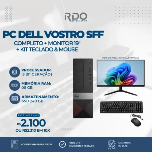 Computador Core I5 8A 08GB Completo com Kit Monitor + Teclado + Mouse