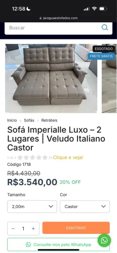 sofá retrátil 2 metros cinza - jaraguá estofados