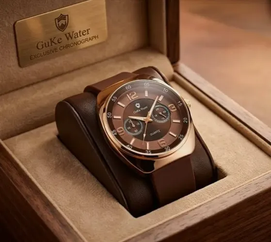 Relógio Masculino Guke Wattr Chrono Square Marrom Design Quadrado Á Prova D'água