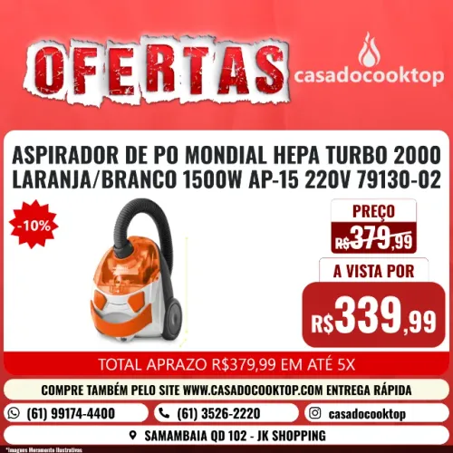 ASPIRADOR DE PO MONDIAL HEPA TURBO 2000 LARANJA/BRANCO 1500W AP-15 220V 79130-02