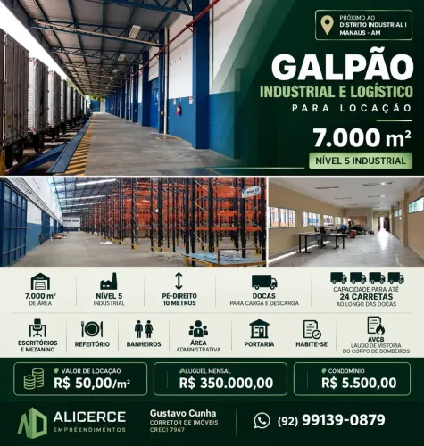 ALUGO GALPÃO NIVEL 5 PX AO DISTRITO I MANAUS