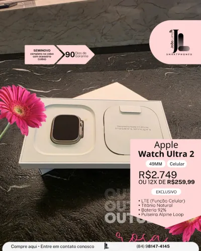 APPLE WATCH ULTRA 2, 49MM, CELULAR, BAT 92%, SEMINOVO, PULSEIRA ALPINE LOOP, EXCLUSIVO!