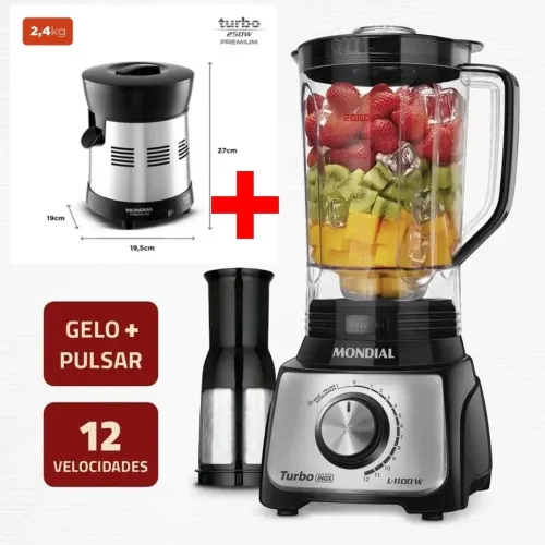 Liquidificador + Extrator De Frutas Mondial Turbo Premium