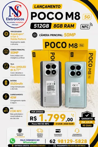 Celular Xiaomi Poco M8 5G NFC 8+512 Novo Entregamos Grátis Garantia
