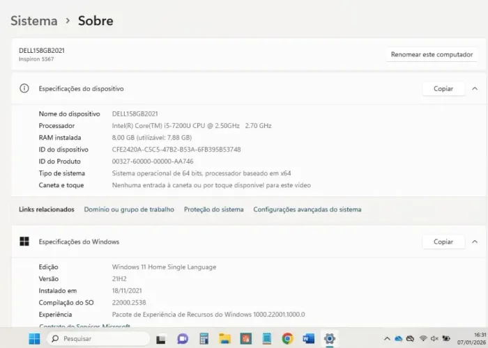 Notebook Dell inspiron 15, ano 2021, Intel, 8gb, BH ou Contagem!