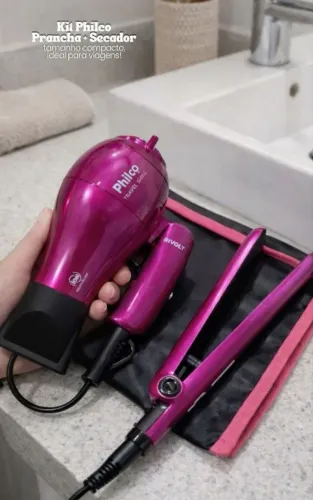 Kit Mini Travel Shine Rosa Philco Prancha + Secador