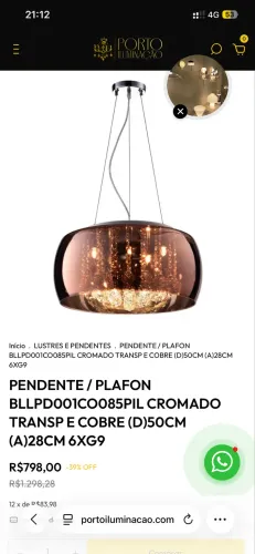 Lustre espelhado 50cm moderno e elegante